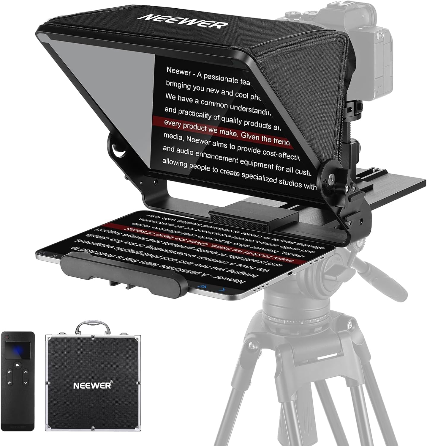 Camera Cold Shoe - iPadタブレット用テレプロンプター、アルカタイプカメラマウント、コールドシュー、ワイヤレスリモコン付き；アプリ制御、オンライン授業、Vlog撮影、ライブストリーミングに最適 – 組み立て不要