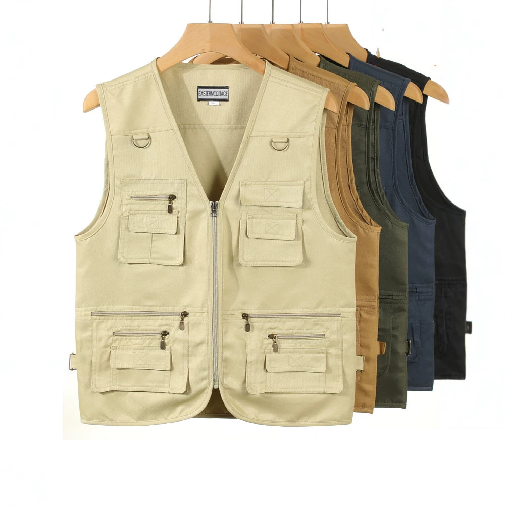 Photography Vest - メンズ用、多機能ポケット付き作業用ベスト。アウトドア、釣り、写真撮影に最適。耐久性に優れ、通気性があり、袖なし。