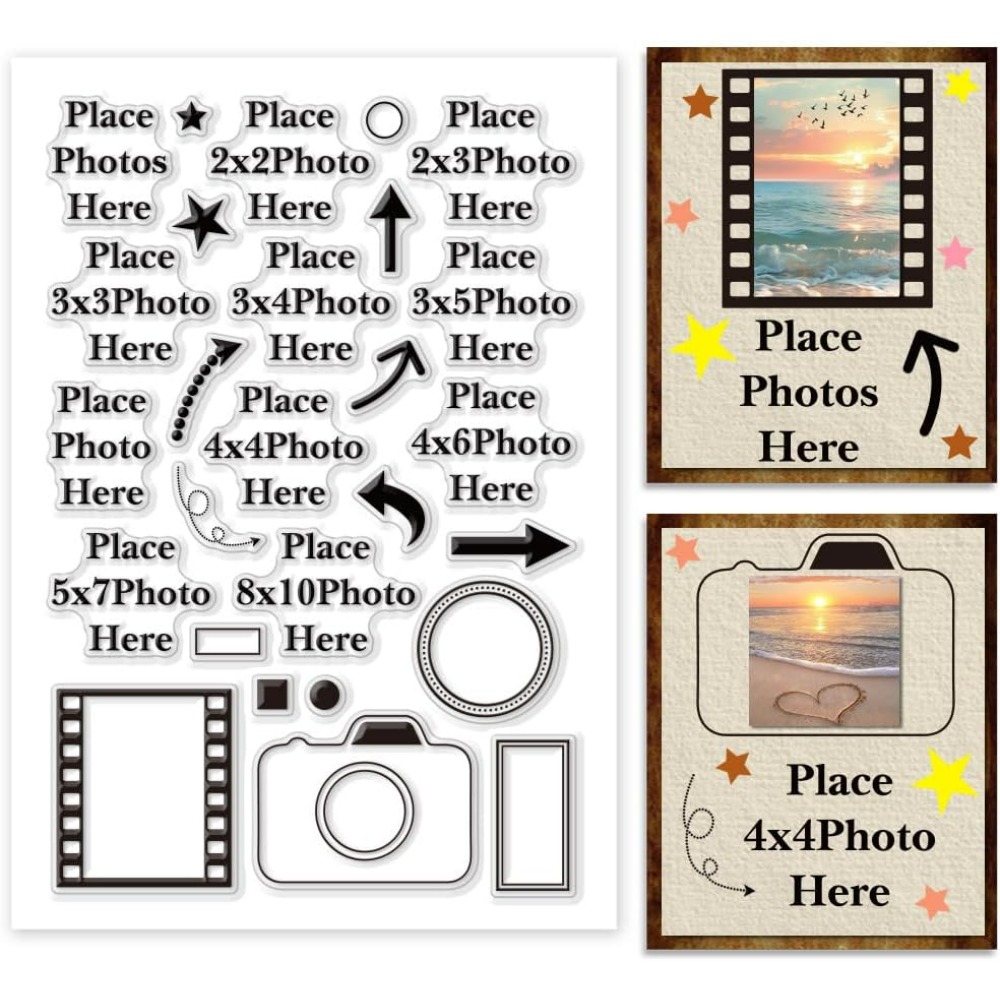 Photography Types - ここに写真を置きます クリアスタンプ 矢印 シリコーンカメラ ラバー画像フレーム 透明な画像サイズシール