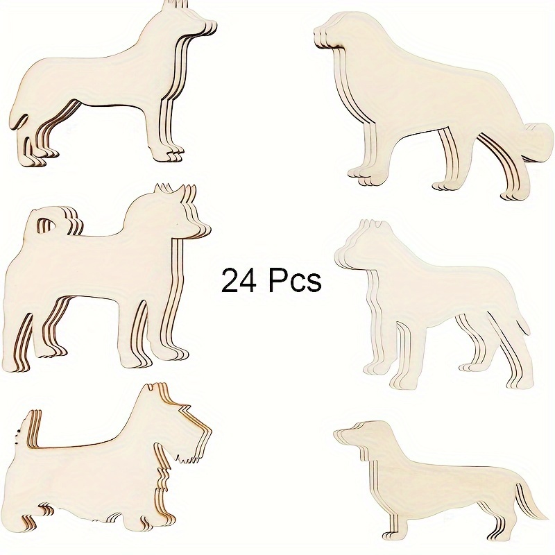 Photography Types - 工芸品、子犬の絵、動物、絵、パーティー、お祭りの装飾のための未完成の木製の切り抜き、24パック