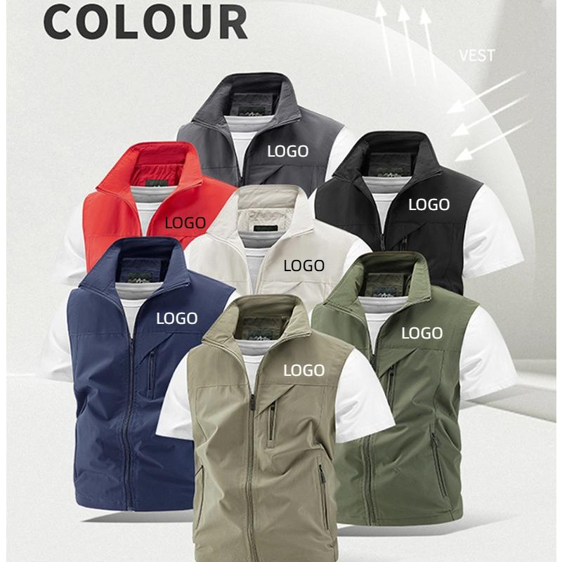 Photography Vest - 夏用メッシュ速乾メンズベスト 名入れロゴ入り 作業服 釣り 写真撮影 多ポケットベスト