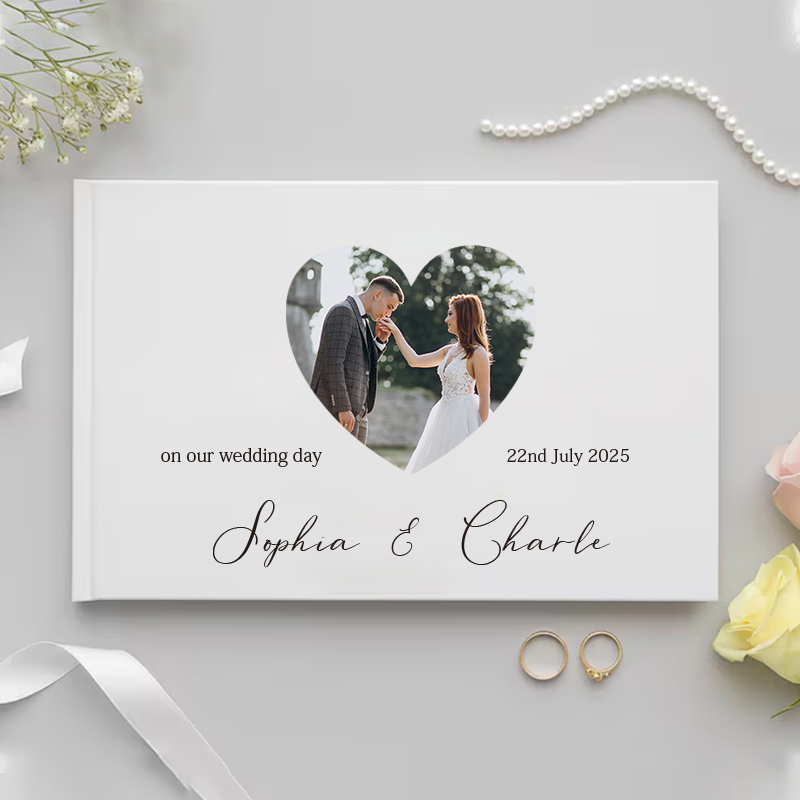 Photography Basic - 結婚祝い用のパーソナライズされたゲストブック ホワイトノーブルメッセージフォトアルバム シンプルでエレガントな横型記念品 署名ゲストブック