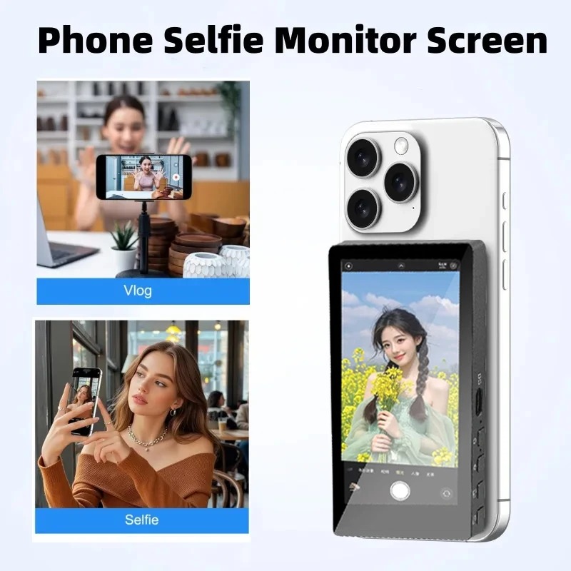 Photography Equipment - ワイヤレスモニター リアカメラスクリーン スマートフォン用セルフィーマグネティックスクリーン Vlogライブストリーム ビデオ録画 アウトドアセルフィーツール