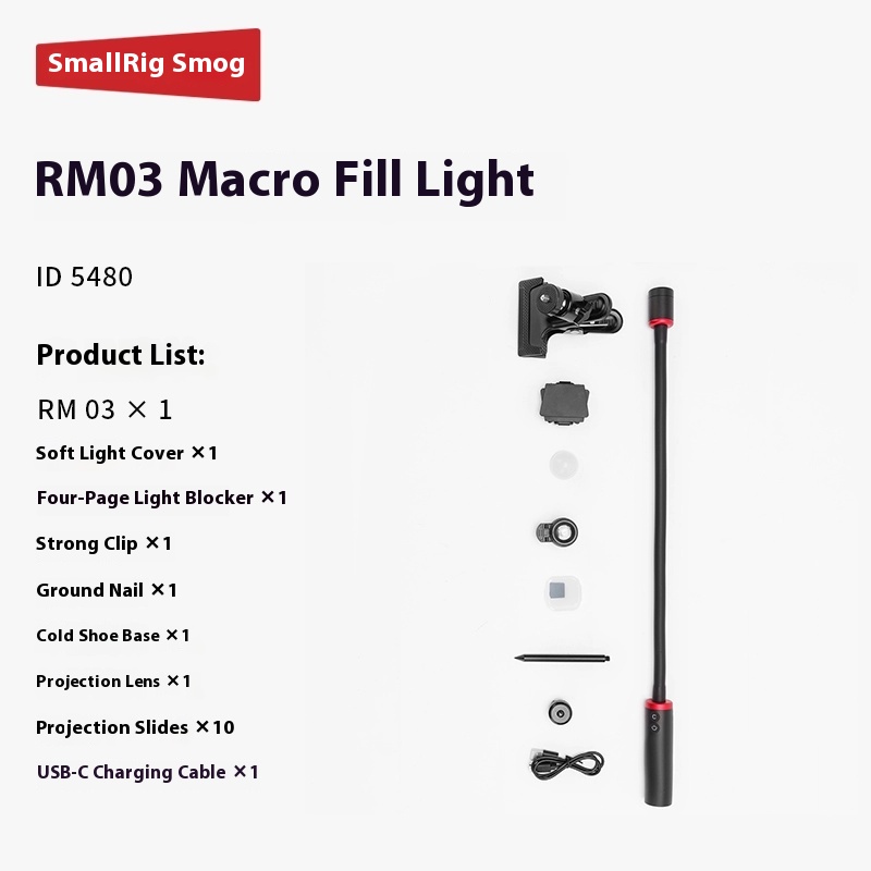 Camera Cold Shoe - SmallRig RM-03 マクロLEDライト 3W RGB、フレキシブルで防水仕様、コールドシューアダプター付き、デジタル一眼レフ/ミラーレスカメラ用 5480