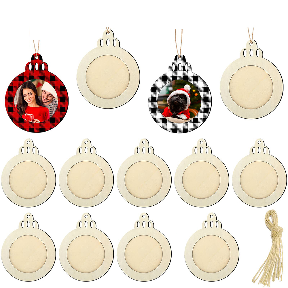 Photography Types - 10 個クリスマス額縁装飾品木製未完成フレーム写真吊り飾りクリスマスボール絵画セット DIY 用