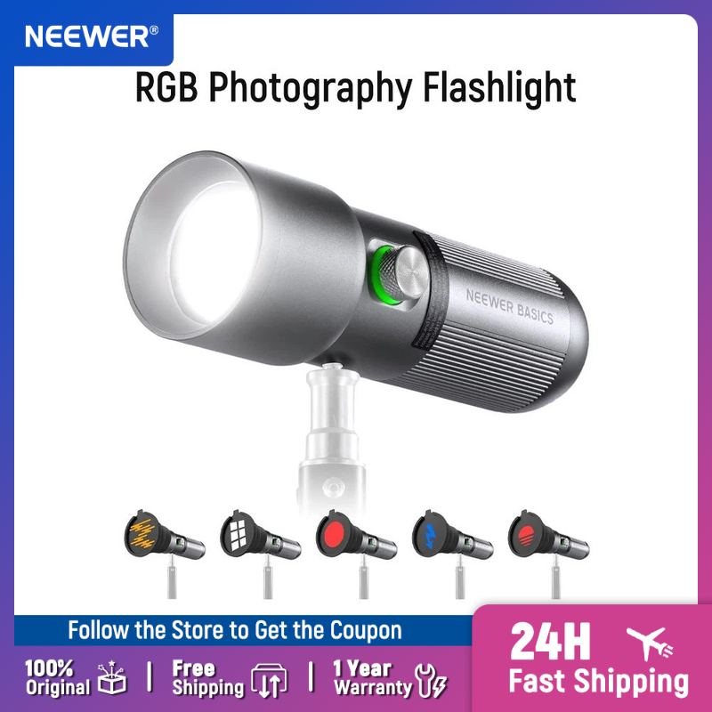 Photography Basics - NEEWER ベーシックRGB撮影用フラッシュライト、4色/20ゴボフィルター/CRI95+/7500mAh、10W 6300KポータブルLEDビデオスポットライト