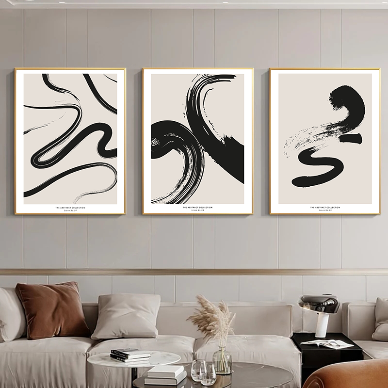 ミニマリストの絵画ストローク抽象的な壁アートプリント黒とベー - Photography Techniques のレビューと価格